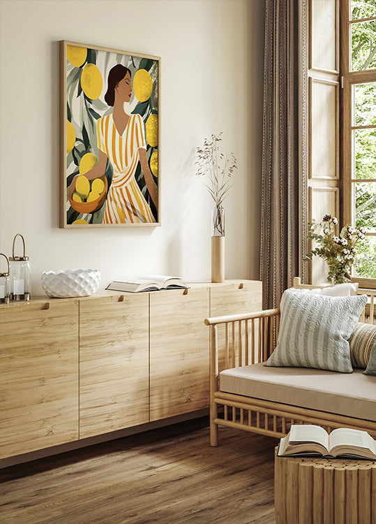 Woman with Lemons, Modern Mediterranean Plakat