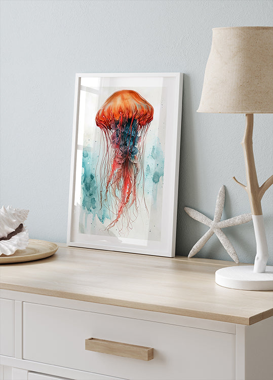 Animal Watercolor Art Medusa Sea Life Plakat