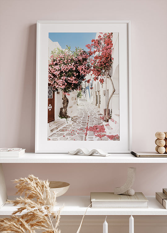 Pink Flower Trees in a Picturesque Alley Plakat