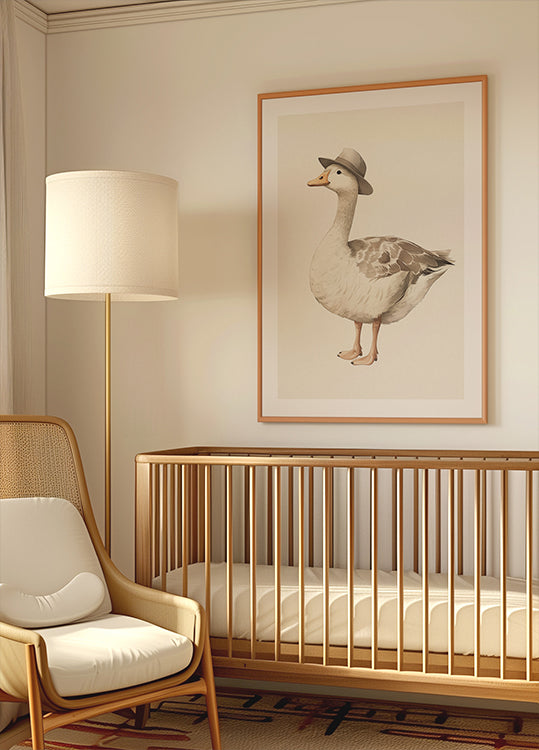 Gentleman Goose, Fedora Hat, Whimsical Bird Plakat