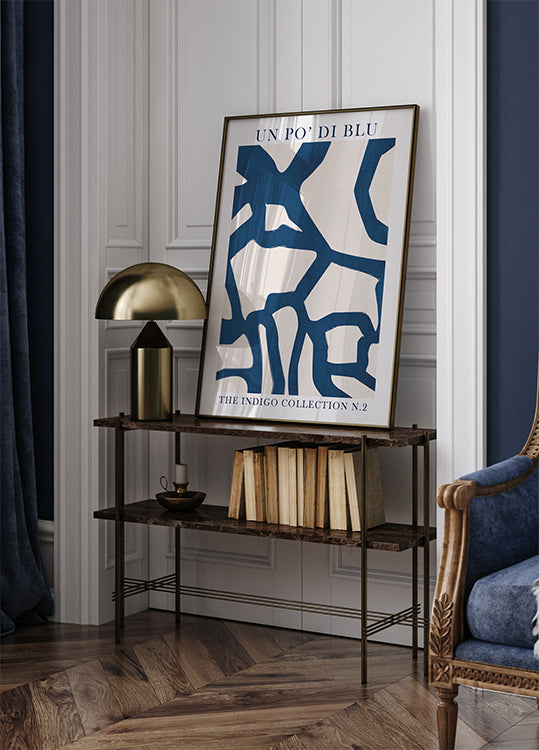 Indigo Flow, Abstract Shapes in Blue and White Plakat