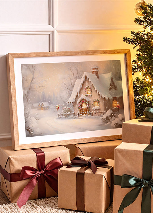 Snowy Cottage at Dusk Plakat