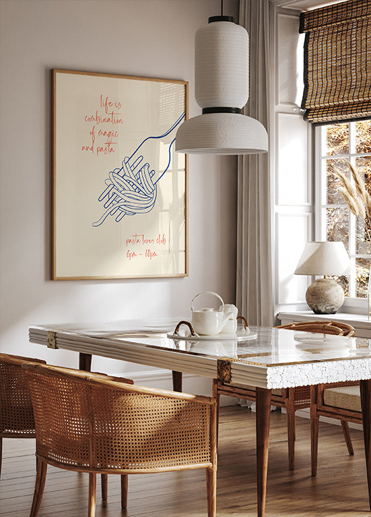 Pasta Quote Print, Fork and Spaghetti, Magic and Pasta, Italian Food Lover Plakat