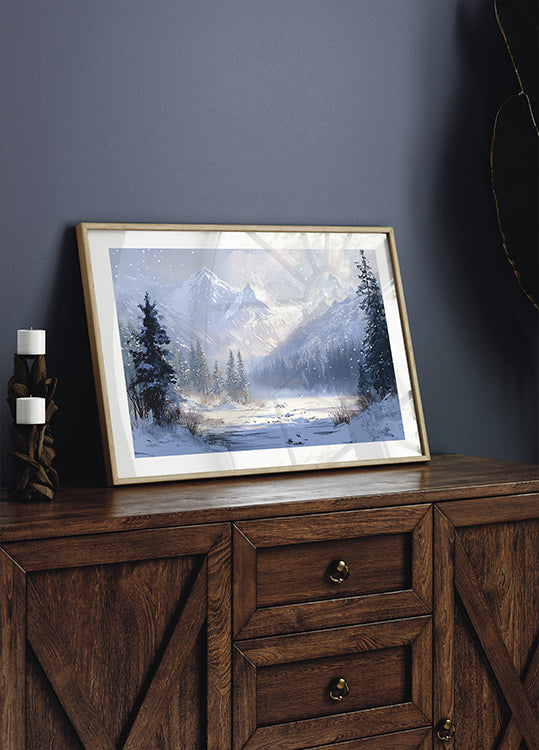 Winter Snowy Landscape Brush Strokes Plakat