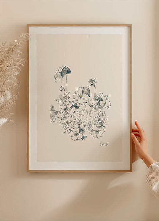 Pansies pencil drawing Plakat