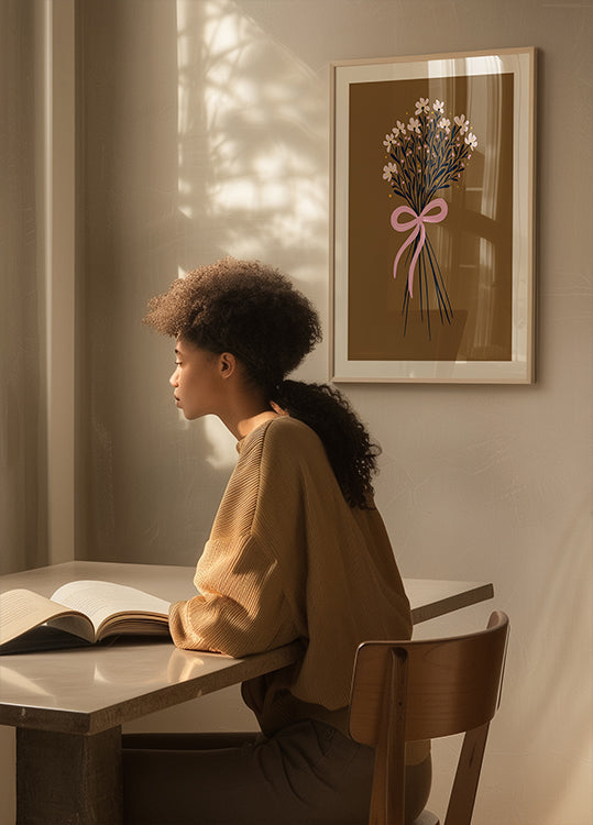 Floral Bouquet With Bow - burnt orange and pink Plakat