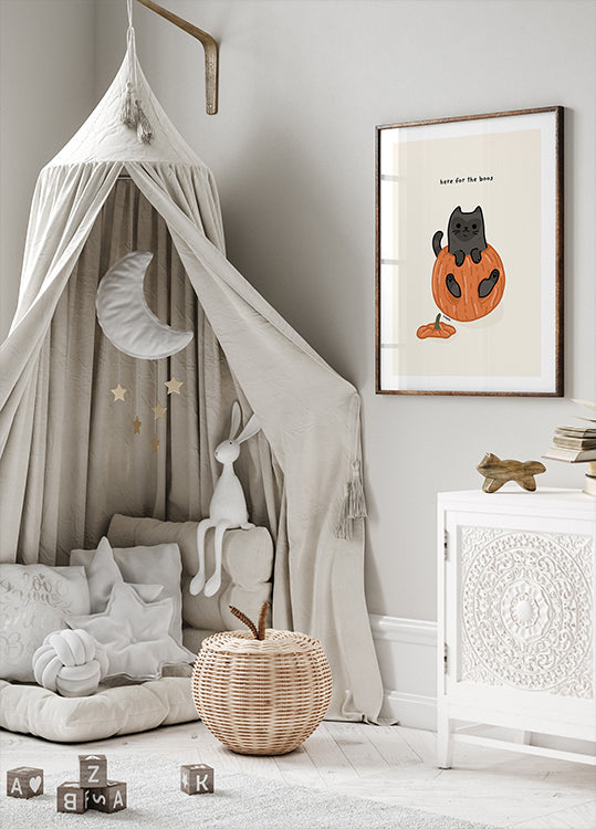 Black Cat Playfully Sitting In A Pumpkin Plakat