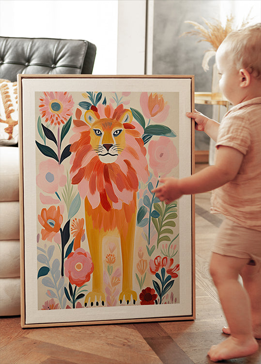 Colorful Lion In Bloom Plakat