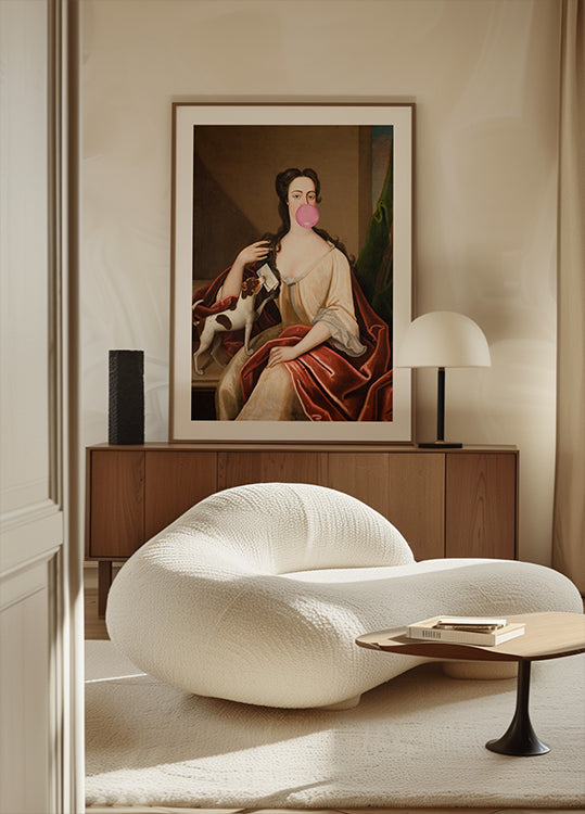 Renaissance Bubble Gum Portrait and Dog / Altered ArtPlakat