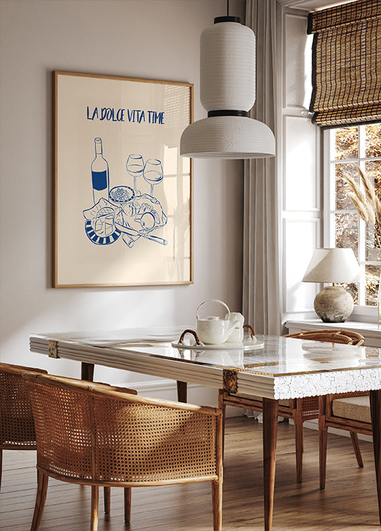 La Dolce Vita Time Print, Wine and Cheese Platter Plakat