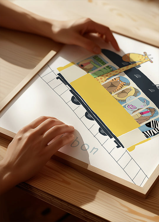 Famous Lisbon Yellow Tram with Jungle Animals by Carla Daly Plakat