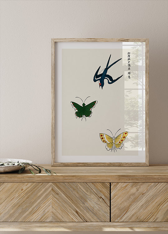 Swallow and Butterflies Print, Taguchi Tomoki Japanese Art Plakat