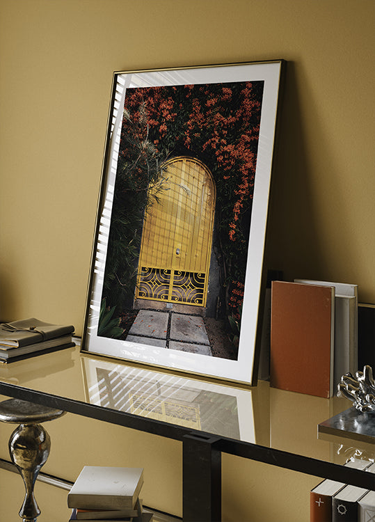 Yellow Door with Orange Flowers Plakat