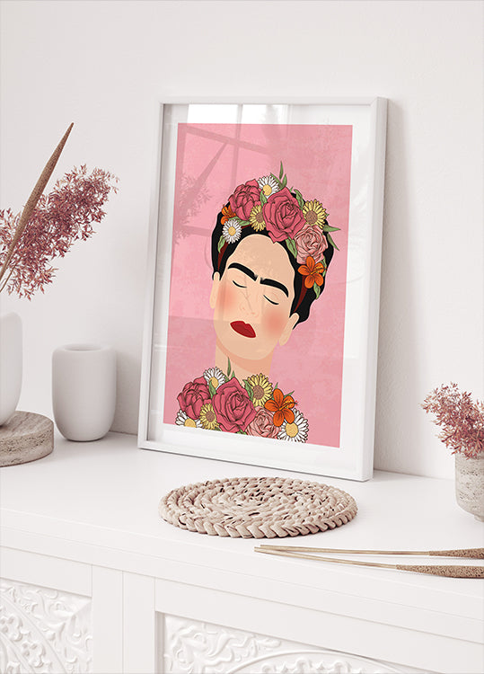 Frida Kahlo Portrait with Floral Crown Plakat