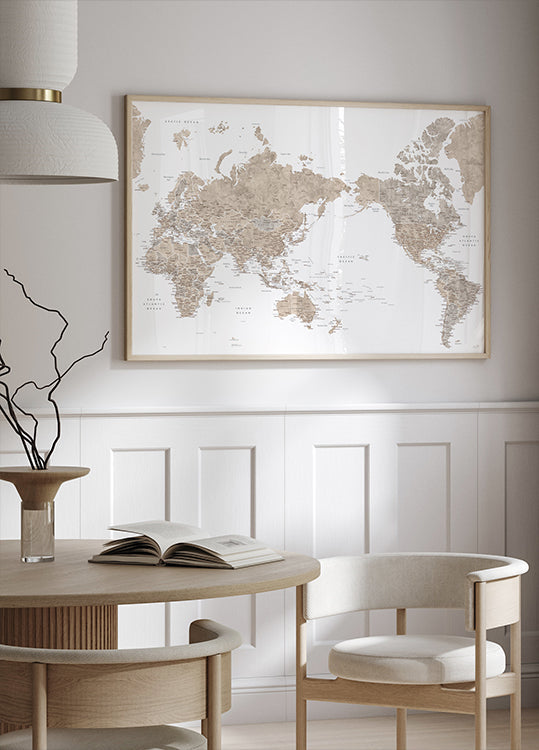 Pacific centered world map in taupe Plakat