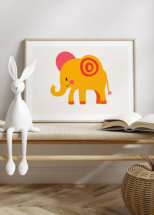 Yellow Elephant  Pink Ears Cheerful Plakat
