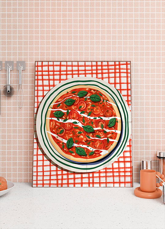 Tomato & Basil Pizza, Italian Food Art Plakat