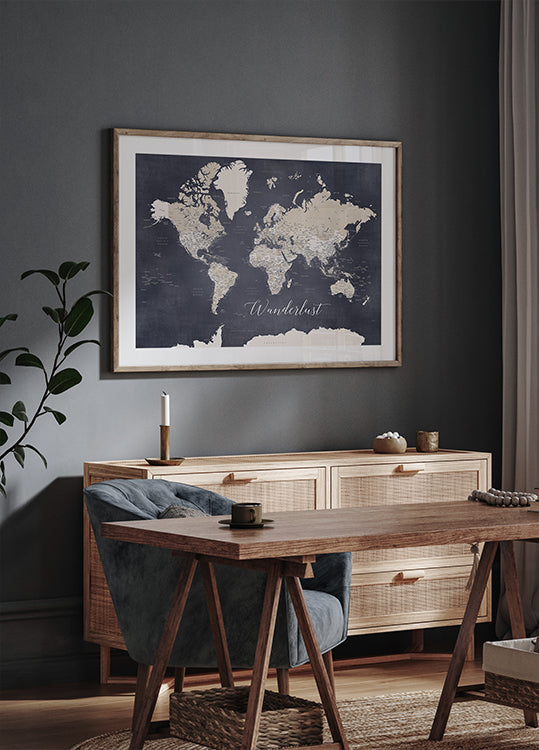 Wanderlust world map Glyn Plakat