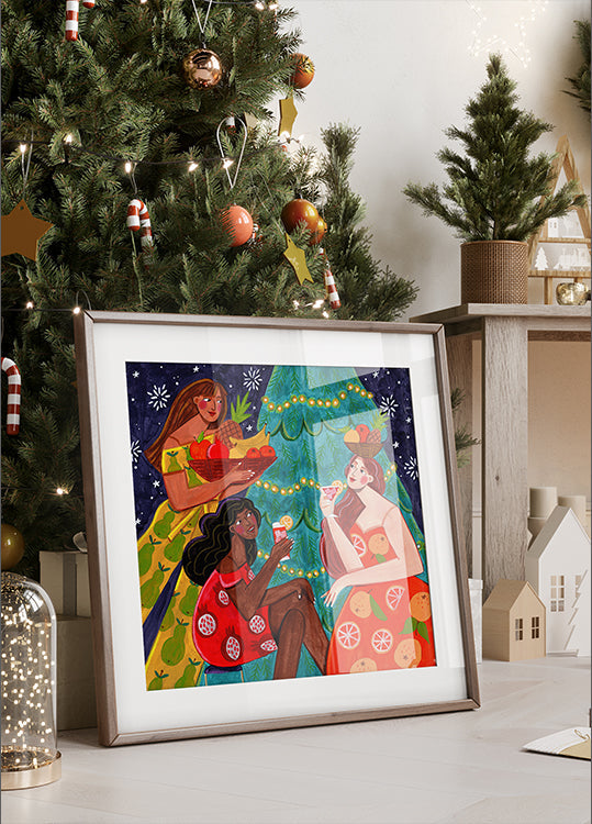 Festive Christmas fruit women Plakat