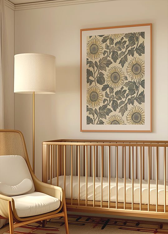 Sunflower Botanical Vintage Pattern Cream Plakat