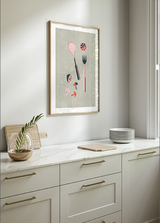 Mid Century Kitchen Cutlery Rust Plakat