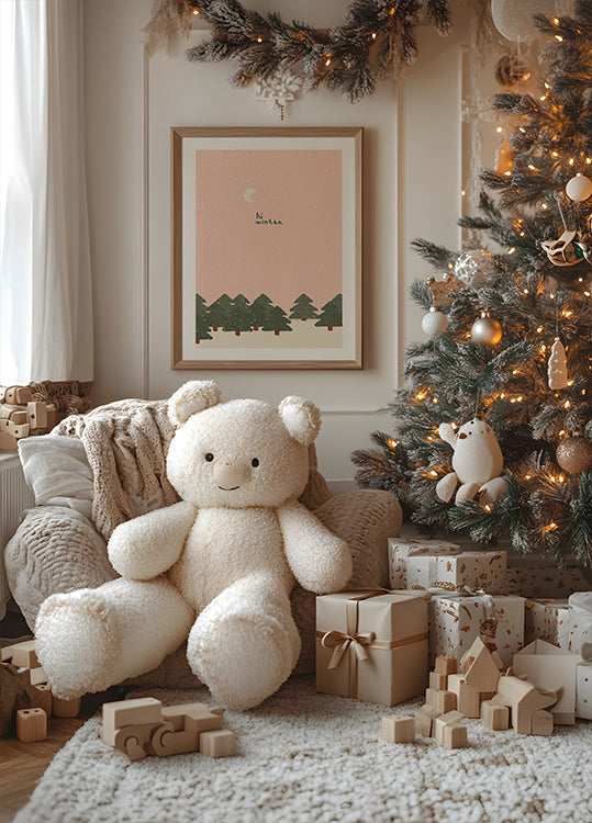 Magical snowfall in the forest. Hello winter Plakat