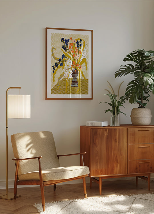 Floral Contemporary Still Life Mustard Yellow Plakat