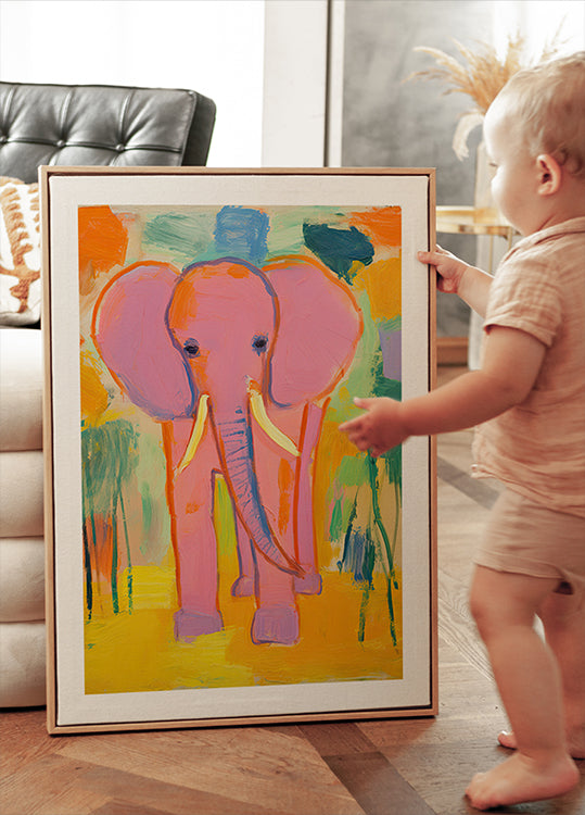 Pink Elephant In Colorful Jungle Plakat