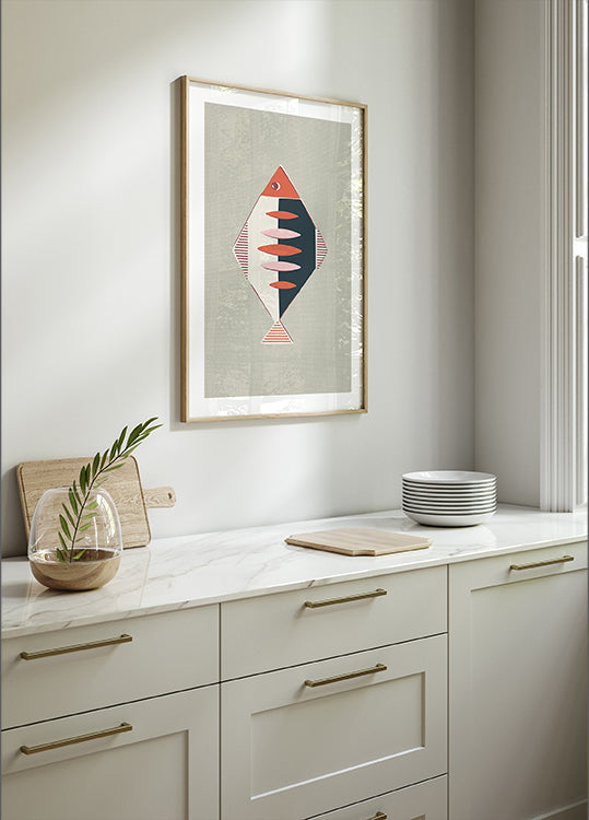 Mid Century Kitchen Fish Rust Plakat
