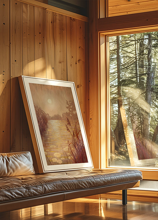 Pond With Reeds At Sunset Plakat