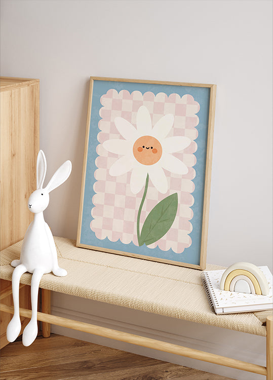 Smiley Flower On Pastel checkered Background Plakat