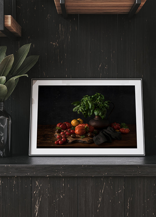 Still life with tomatoes and basil Plakat