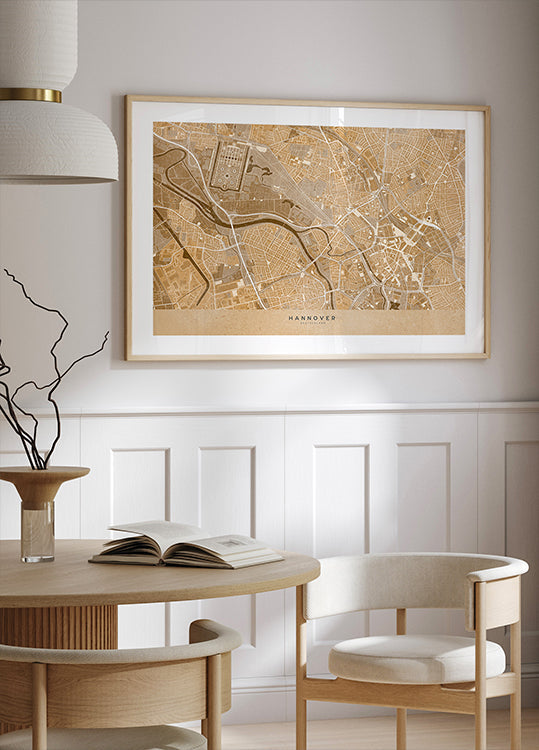 Sepia vintage map of Hannover downtown Germany Plakat