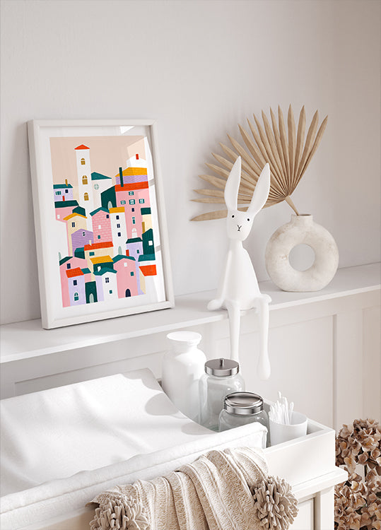 Colorful Village Scene Plakat