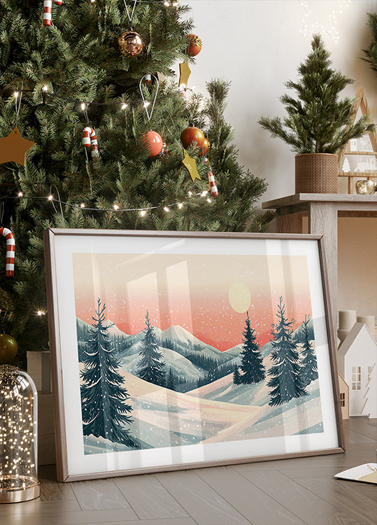 Snowy Winter Christmas Landscape Plakat