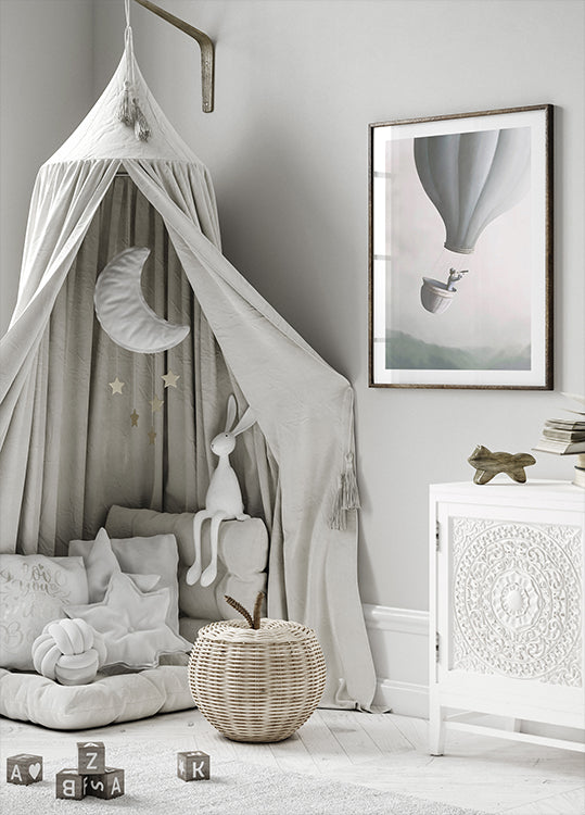 Flying with Hot Air Balloon, whimsical Plakat