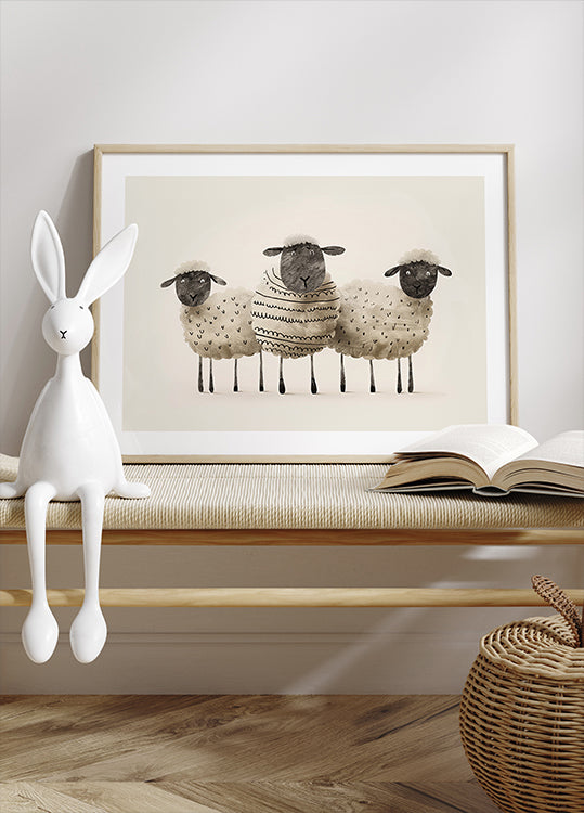 Cute Black-Faced Sheep Trio Plakat