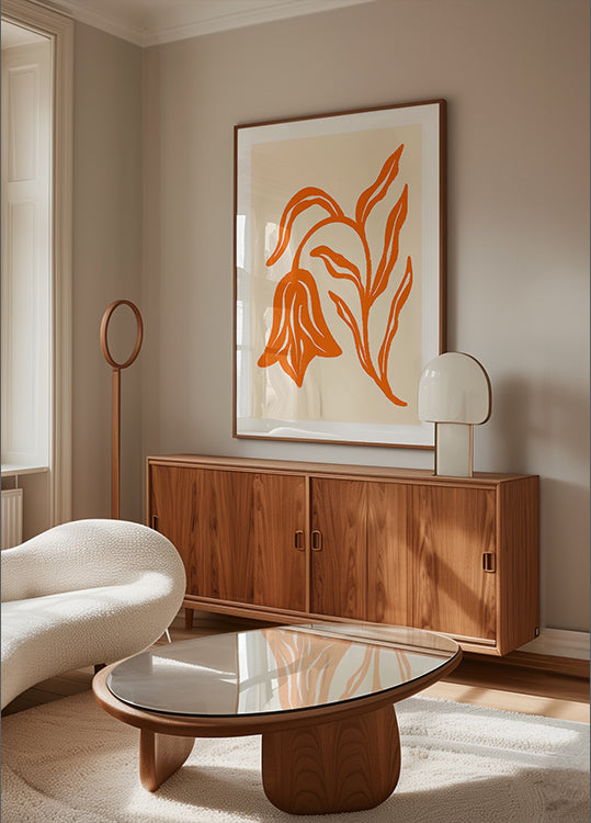 Stylized Orange Tulip And Leaves Plakat