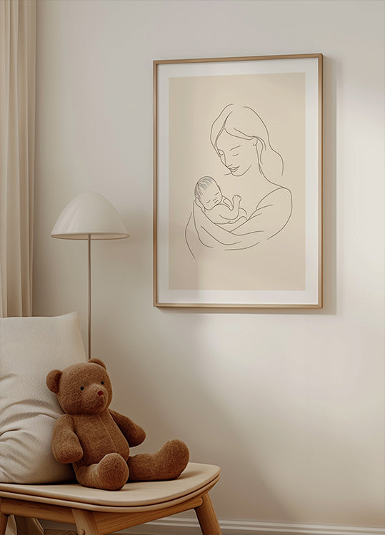 Mother and Baby Line Drawing Plakat