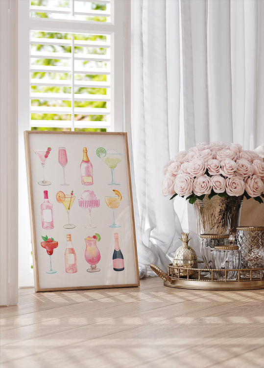 Sparkling Hour, Colorful Champagne and Cocktails Plakat