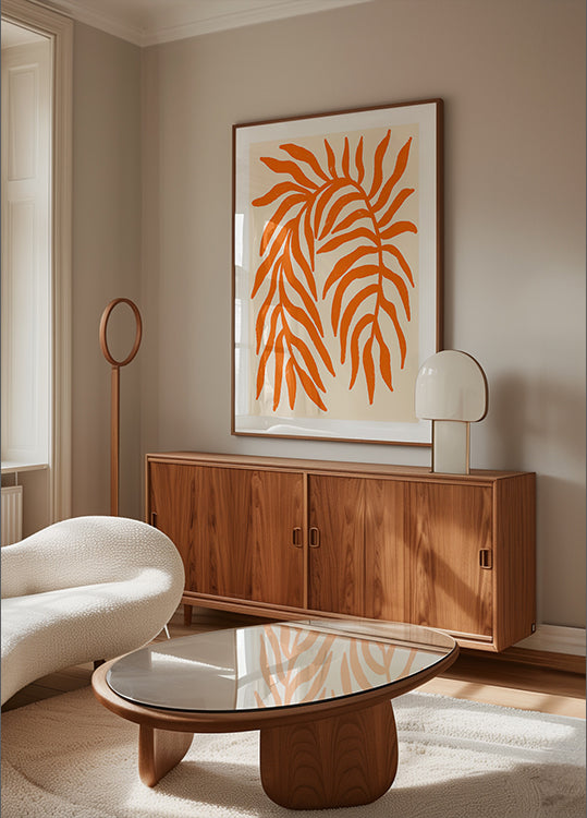 Orange Silhouette Textured Branch Plakat