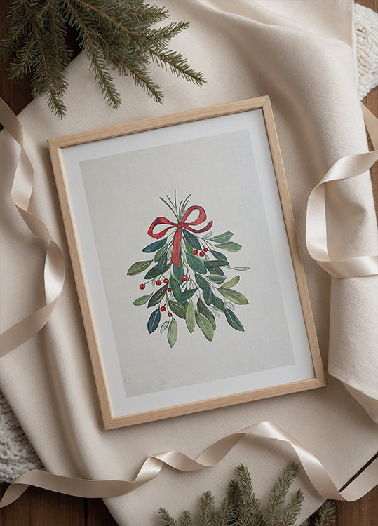 Festive Mistletoe with Red Bow Plakat