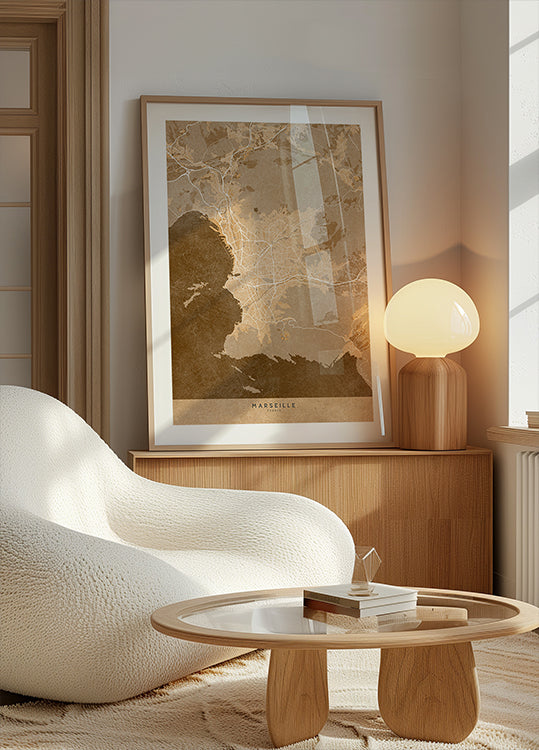 Sepia vintage map of Marseille France Plakat