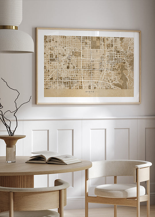 Sepia map of Kyoto Plakat