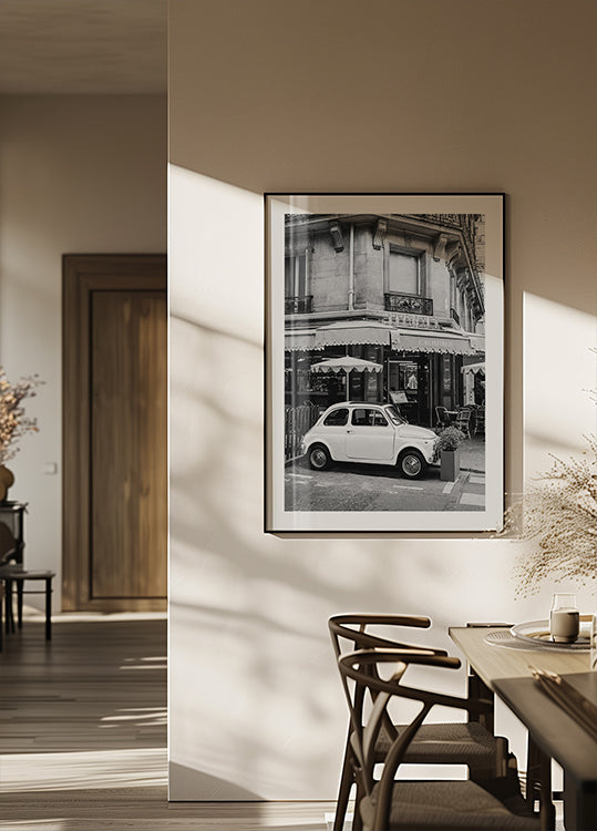 Parisian Café and Fiat 500 Plakat