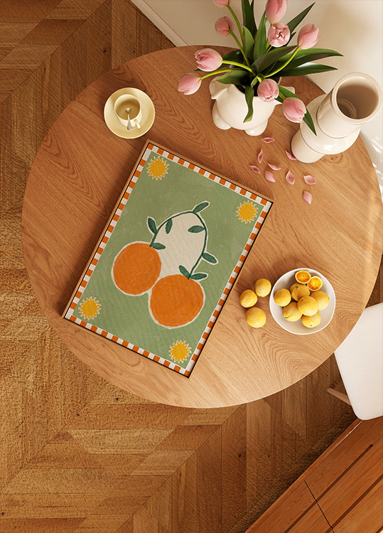 Orange Fruit On Green Background Plakat