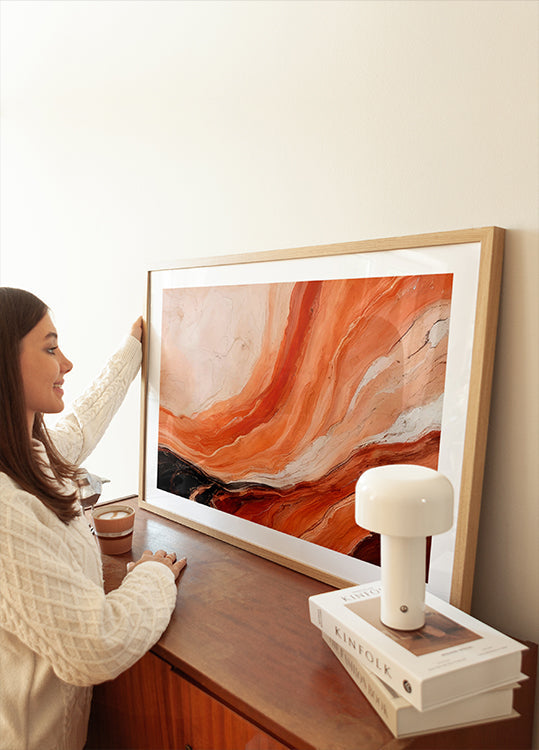 Orange And Beige Marbled Effect Plakat