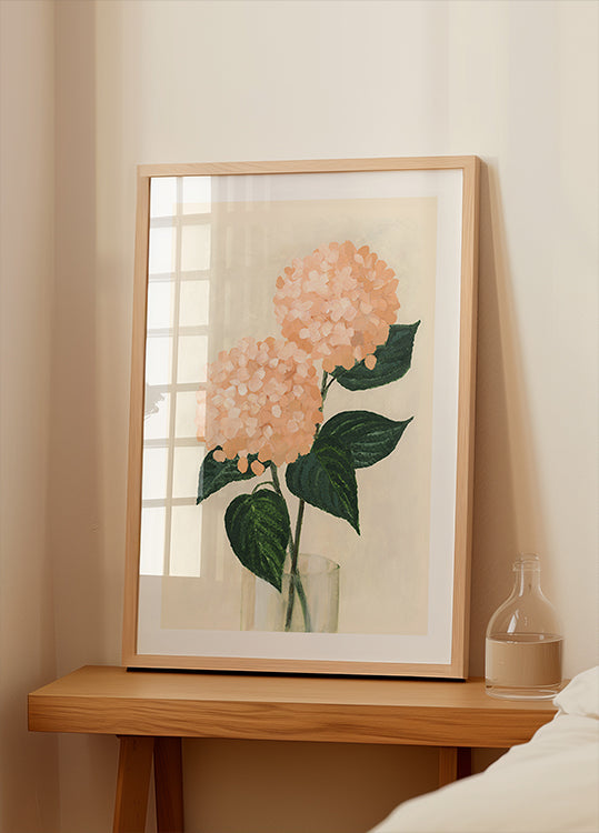 Coral hydrangeas in a vase Plakat