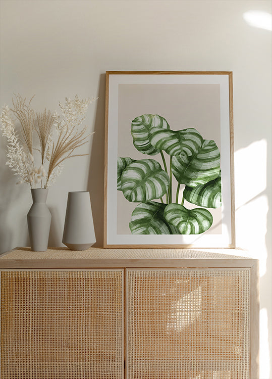 Striped Green Leaves Botanical Plakat