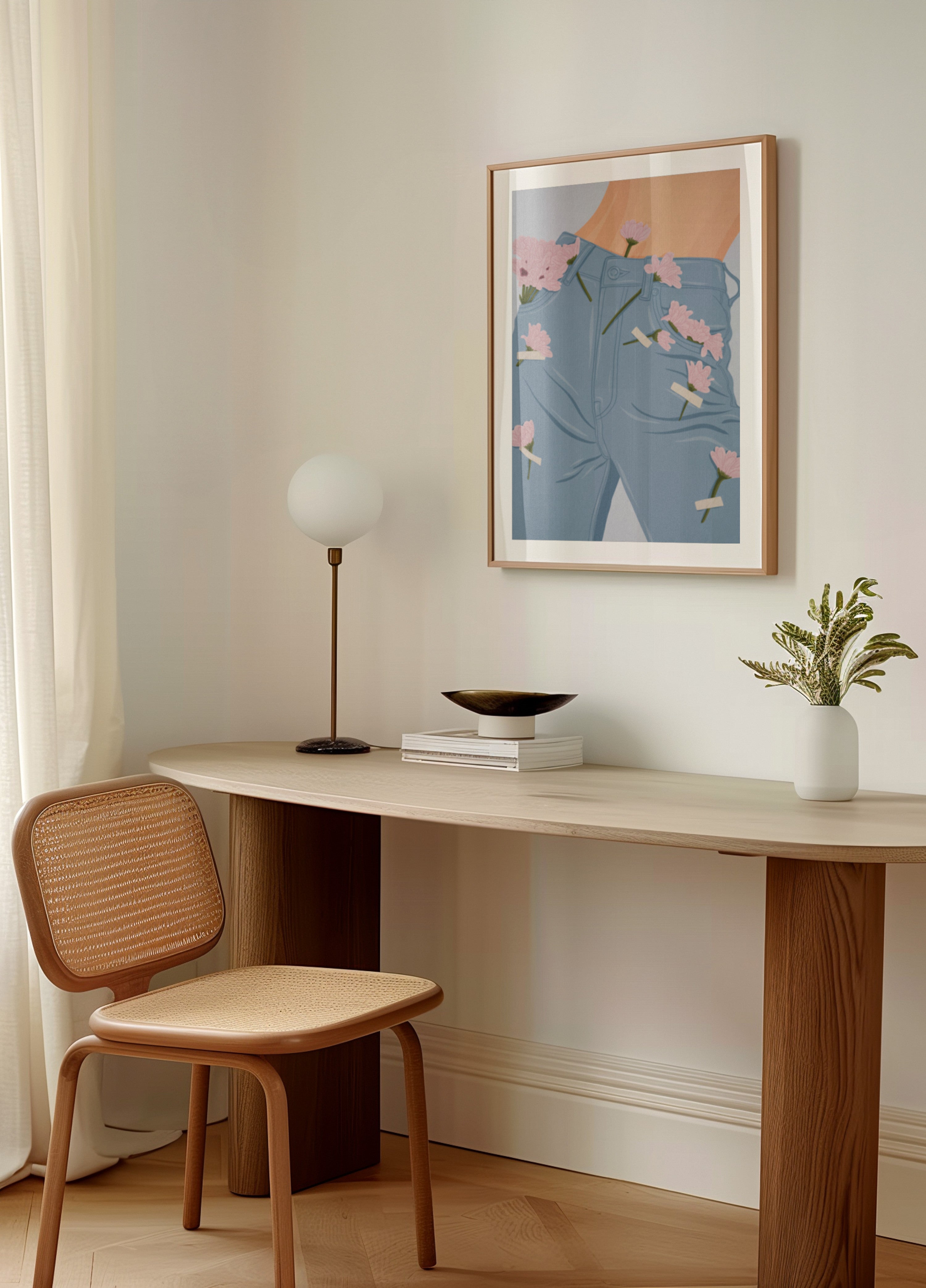 Pink Flowers on Jeans